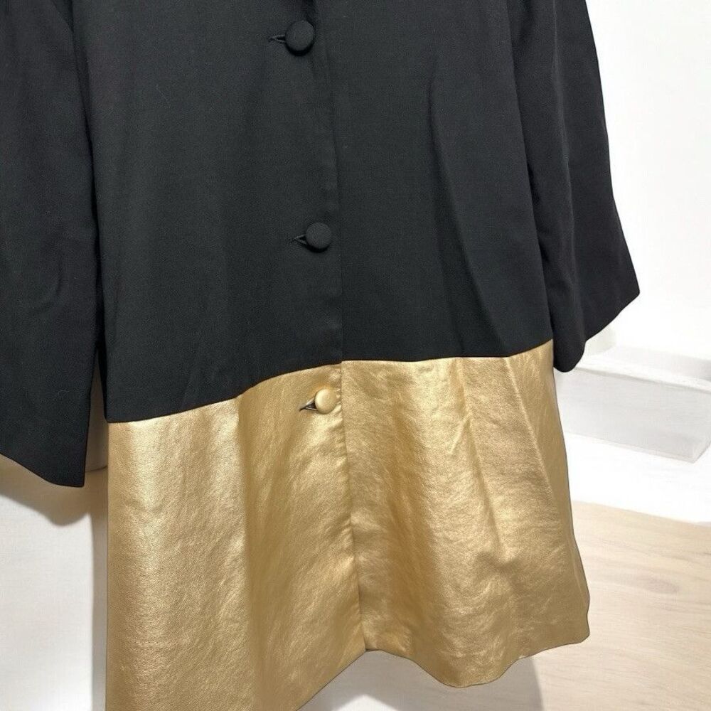 JB Julie Brown Women’s Coat Size M Coat Solid Black/Gold Button Up Pockets - Picture 2 of 6
